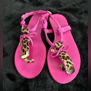 💖Pink leather and leopard pony sandals